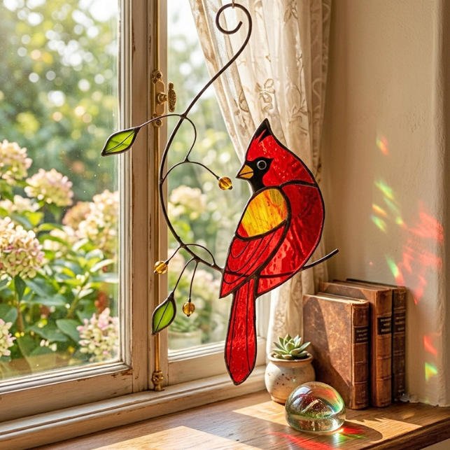 Stained Glass Hummingbird Sun Catcher – Colorful Acrylic Window Hanging Ornament, Handmade Bird Light Catcher Home Decor Gift - Lumenglower