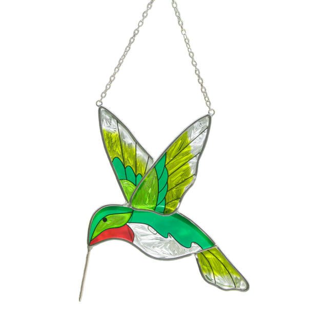 Stained Glass Hummingbird Sun Catcher – Rainbow Light Window Hanging Ornament, Colorful Suncatcher Gift for Garden & Home Decor - Lumenglower