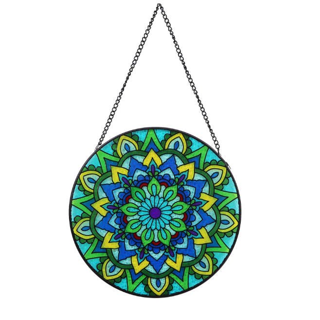 Stained Glass Mandala Sun Catcher – Church Window Style Hanging Ornament, Floral Rainbow Light Catcher for Home & Garden Decor - Lumenglower