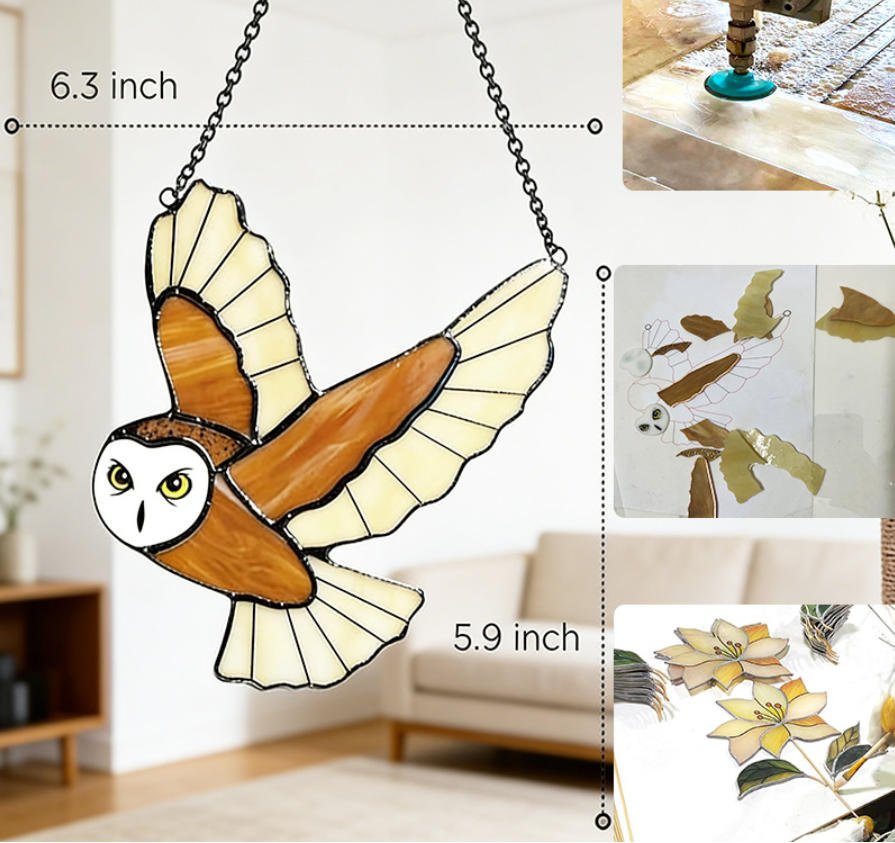 Stained Glass Owl Sun Catcher – Colorful Acrylic Window Hanging Ornament, Handmade Home & Christmas Decor Gift - Lumenglower