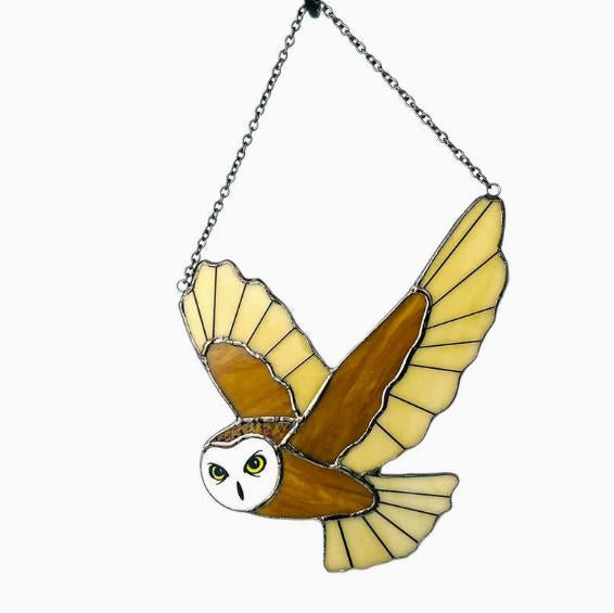 Stained Glass Owl Sun Catcher – Colorful Acrylic Window Hanging Ornament, Handmade Home & Christmas Decor Gift - Lumenglower