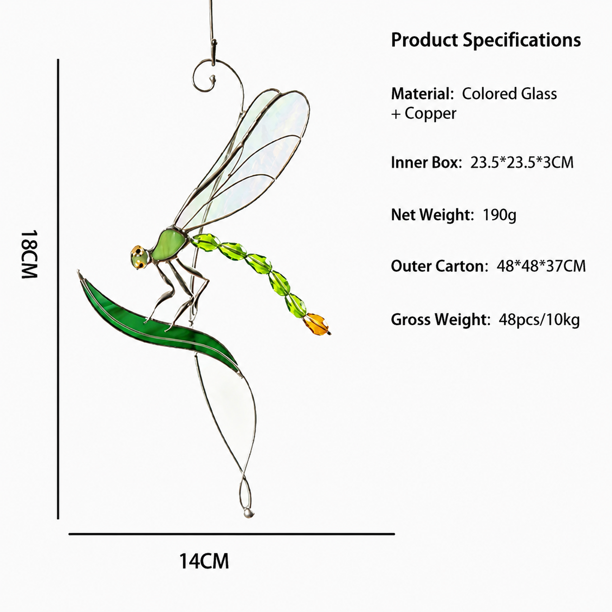 Stained Glass Dragonfly Suncatcher with Green Leaf | Handmade Window Hanging Decor | Sun Catcher Gift for Nature Lovers